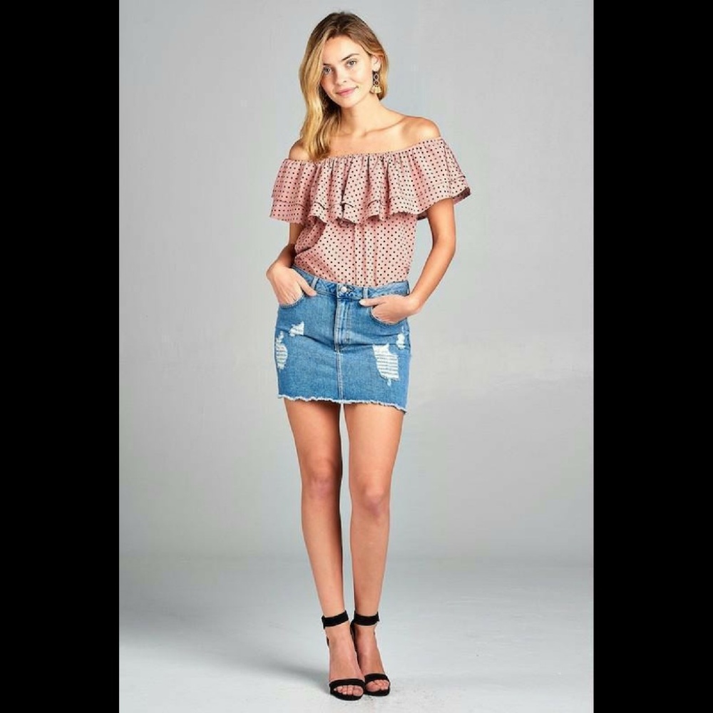 Casual Top Short Sleeve Polka Dot Loose Blouse - Picture 4 of 4